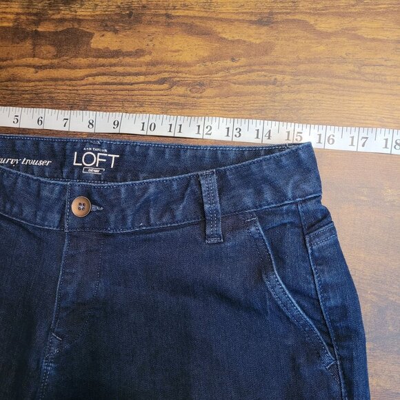 Loft Jeans 6 Curvy Trouser Flare Low Rise Button Flap Dark Wash Denim Preppy - Picture 6 of 11